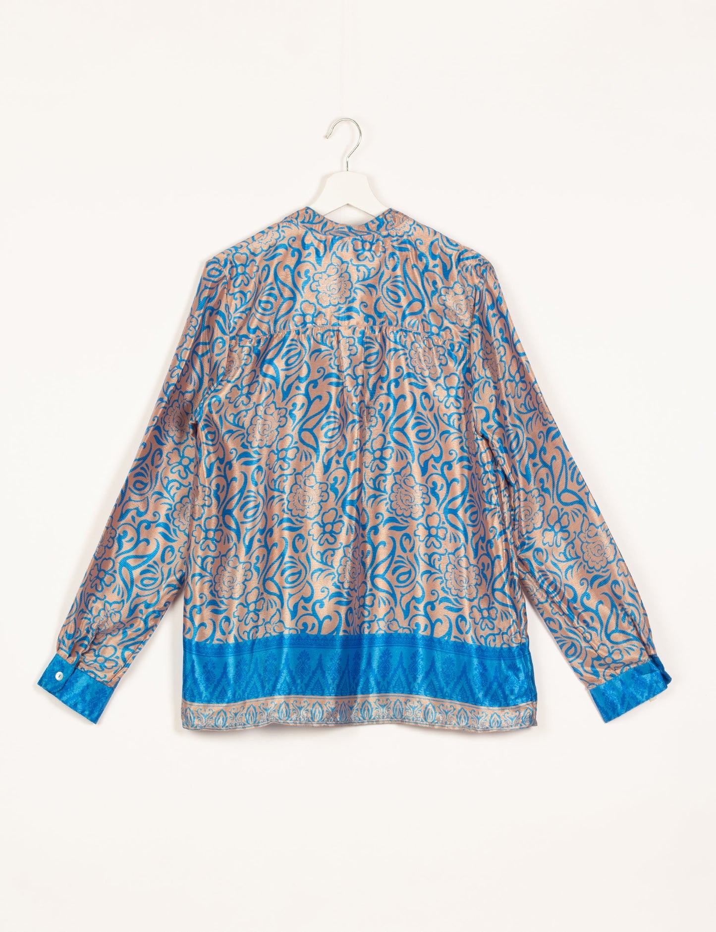 Versatile DAY BLOUSE, a sustainable wardrobe essential with a classic Johnny collar and full sleeves. Lightweight fabric for a comfortable fit, perfect for dressing up or down. Explore ethical clothing and green fashion with this eco-friendly and timeless piece, perfect for any occasion.