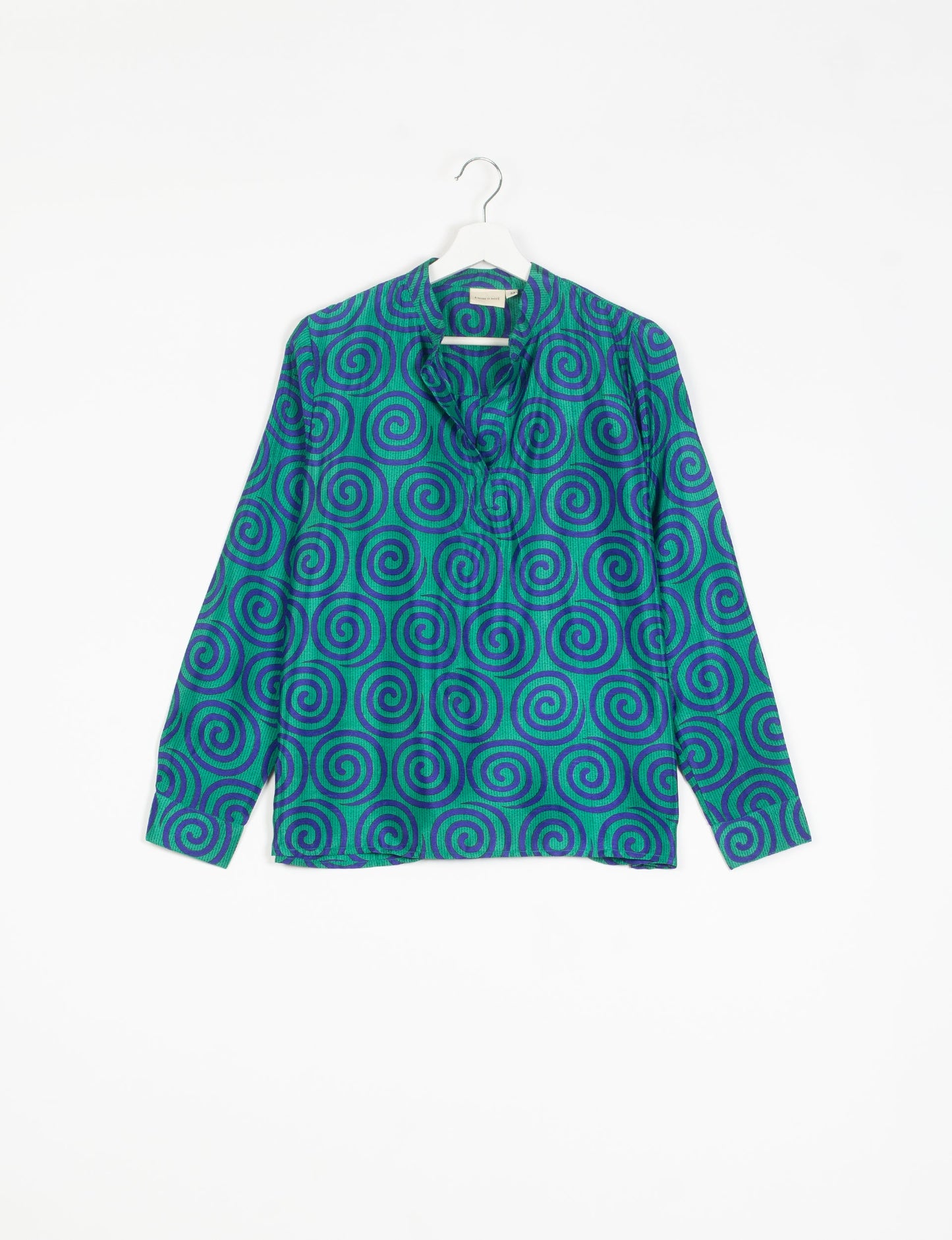 Versatile DAY BLOUSE, a sustainable wardrobe essential with a classic Johnny collar and full sleeves. Lightweight fabric for a comfortable fit, perfect for dressing up or down. Explore ethical clothing and green fashion with this eco-friendly and timeless piece, perfect for any occasion.