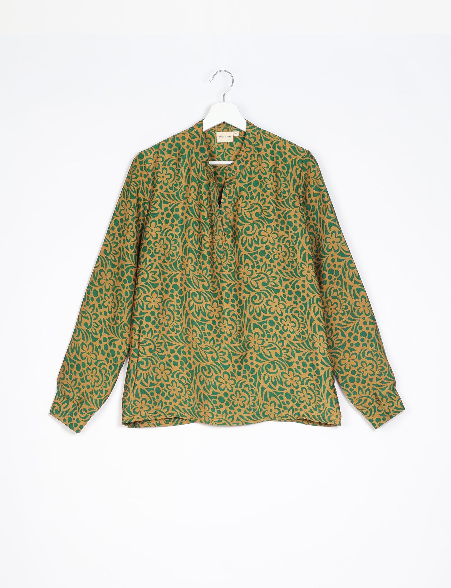 Versatile DAY BLOUSE, a sustainable wardrobe essential with a classic Johnny collar and full sleeves. Lightweight fabric for a comfortable fit, perfect for dressing up or down. Explore ethical clothing and green fashion with this eco-friendly and timeless piece, perfect for any occasion.