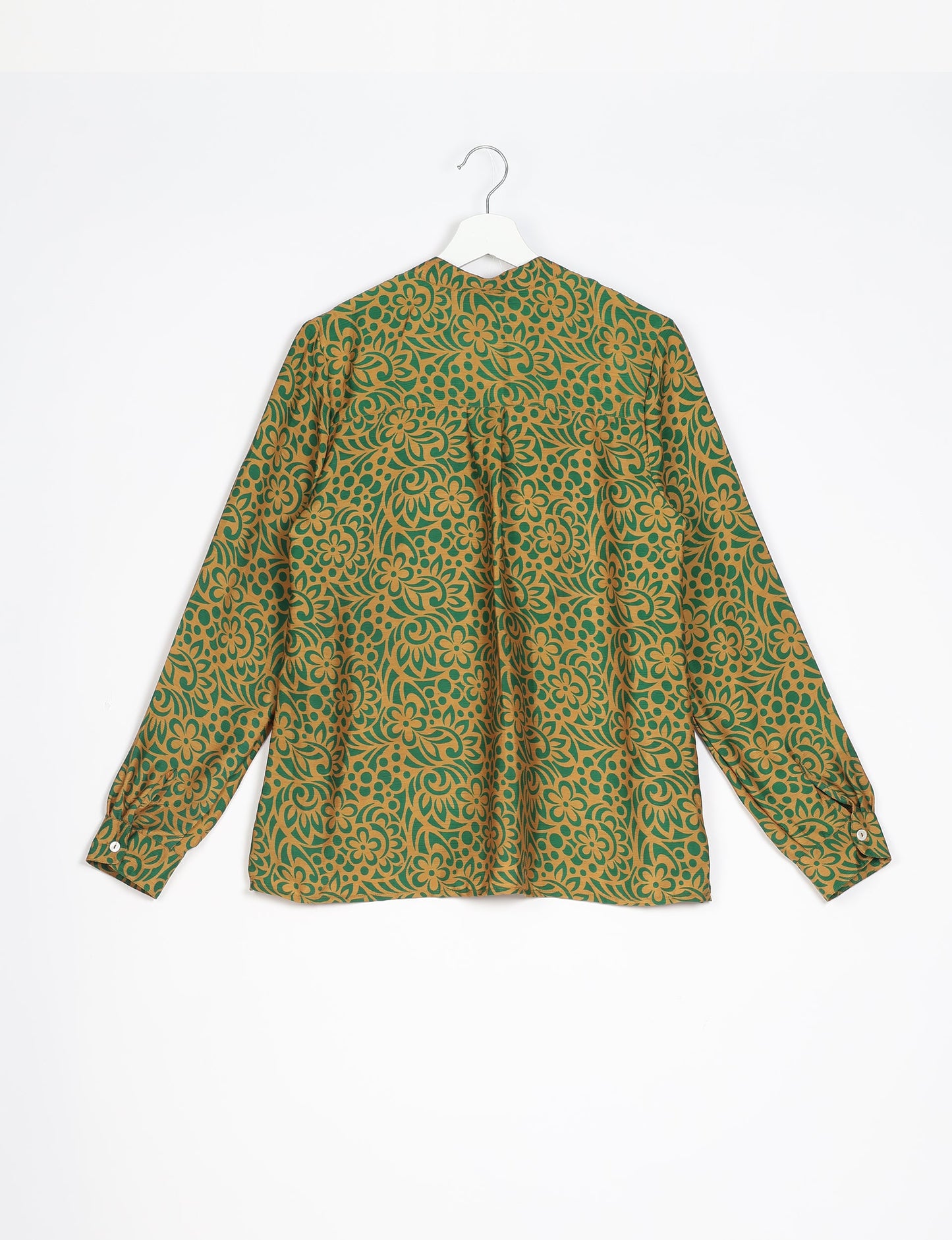 Versatile DAY BLOUSE, a sustainable wardrobe essential with a classic Johnny collar and full sleeves. Lightweight fabric for a comfortable fit, perfect for dressing up or down. Explore ethical clothing and green fashion with this eco-friendly and timeless piece, perfect for any occasion.