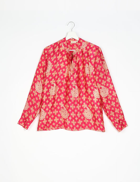 Versatile DAY BLOUSE, a sustainable wardrobe essential with a classic Johnny collar and full sleeves. Lightweight fabric for a comfortable fit, perfect for dressing up or down. Explore ethical clothing and green fashion with this eco-friendly and timeless piece, perfect for any occasion.