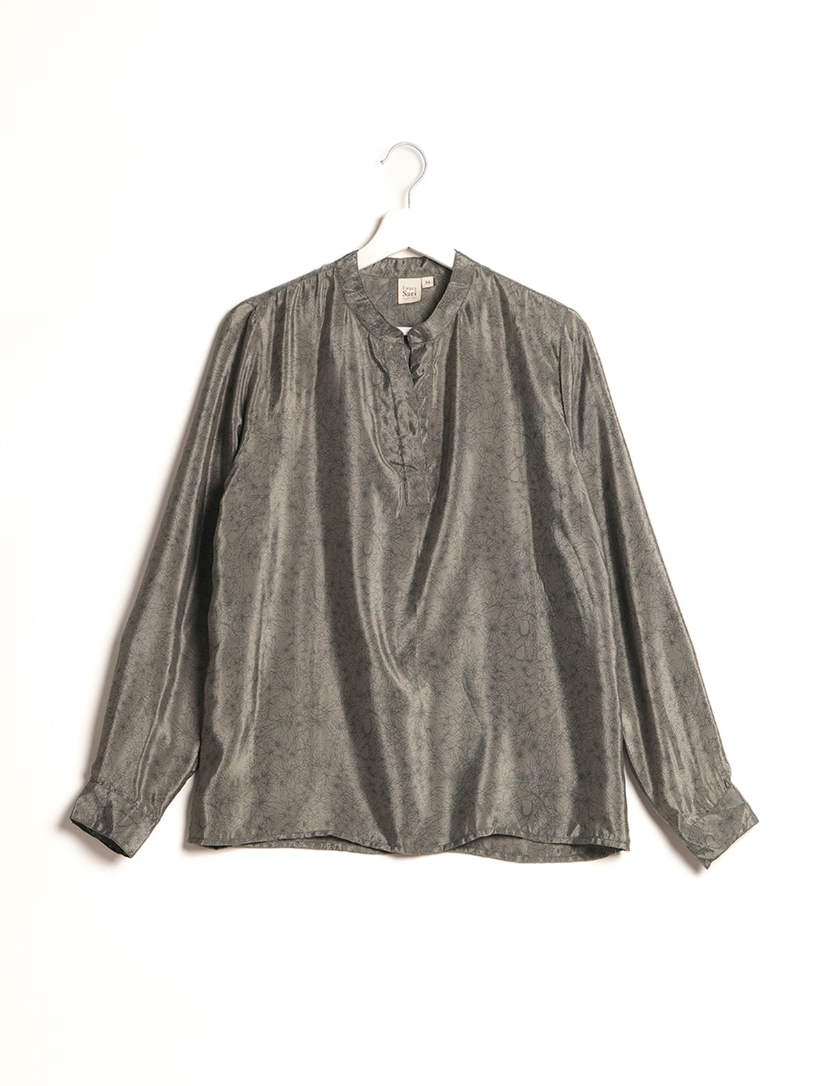 Versatile DAY BLOUSE, a sustainable wardrobe essential with a classic Johnny collar and full sleeves. Lightweight fabric for a comfortable fit, perfect for dressing up or down. Explore ethical clothing and green fashion with this eco-friendly and timeless piece, perfect for any occasion.