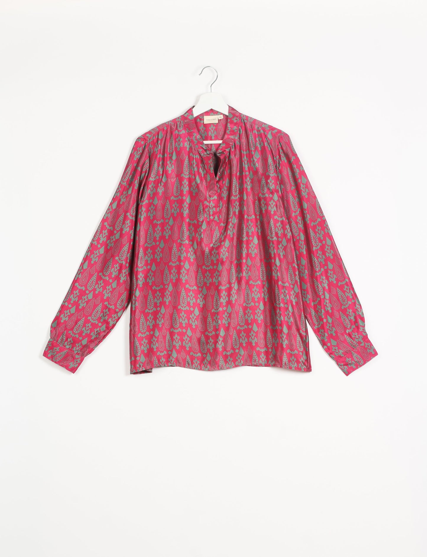 Versatile DAY BLOUSE, a sustainable wardrobe essential with a classic Johnny collar and full sleeves. Lightweight fabric for a comfortable fit, perfect for dressing up or down. Explore ethical clothing and green fashion with this eco-friendly and timeless piece, perfect for any occasion.