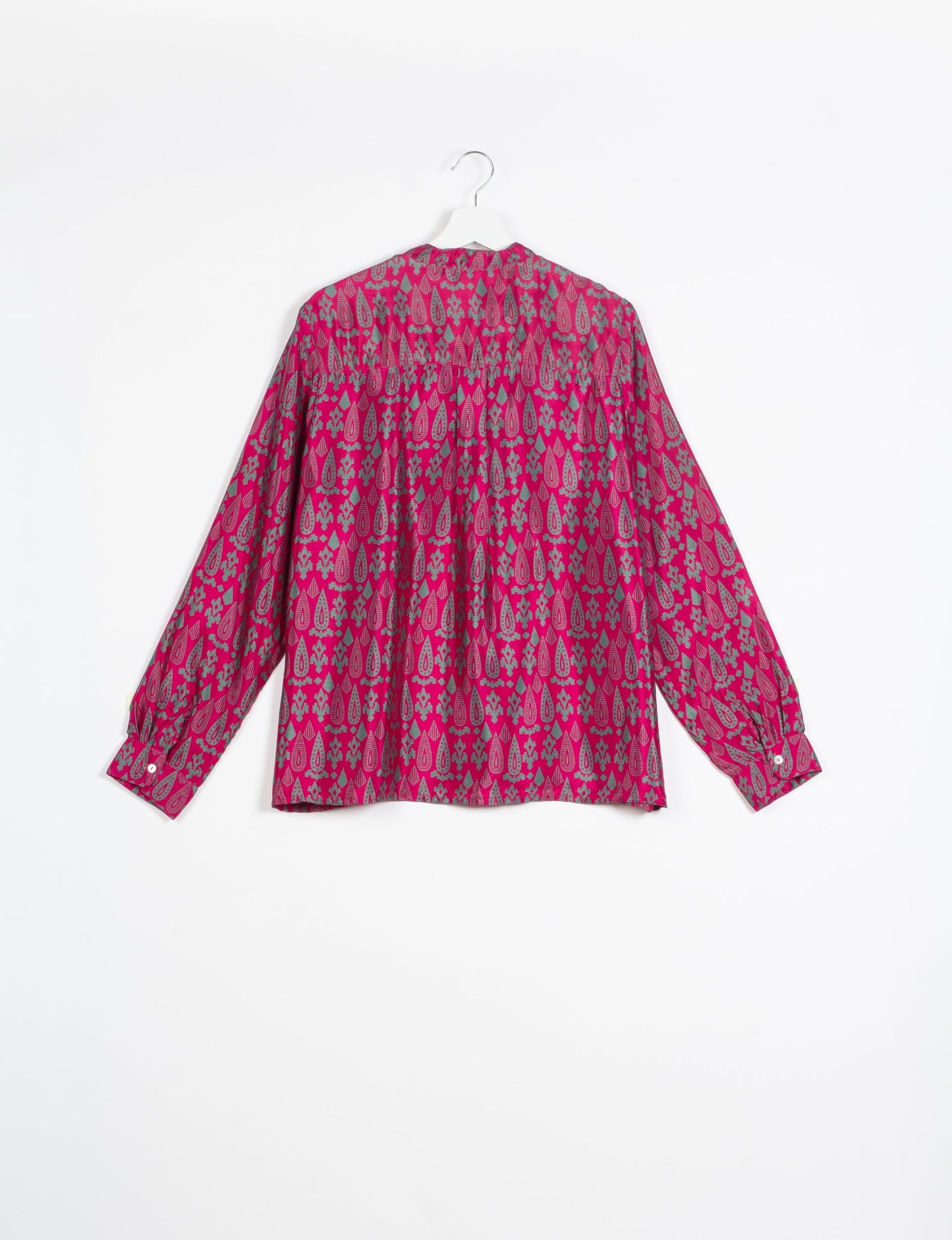 Versatile DAY BLOUSE, a sustainable wardrobe essential with a classic Johnny collar and full sleeves. Lightweight fabric for a comfortable fit, perfect for dressing up or down. Explore ethical clothing and green fashion with this eco-friendly and timeless piece, perfect for any occasion.