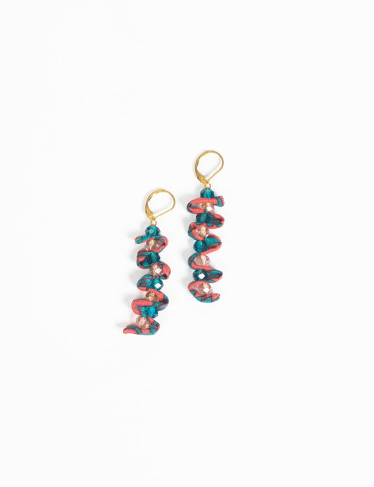 Wavy Dangler Earrings made from upcycled materials, showcasing eco-friendly fashion and sustainable women's clothing. A delicate blend of style and environmentally friendly design, perfect for those who value conscious clothing and circular fashion.