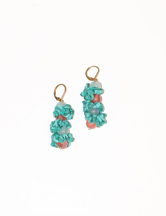 Floret Dangler Earrings featuring colorful beads, made from upcycled materials. These sustainable earrings represent eco-friendly fashion, promoting circular fashion and ethical clothing choices.