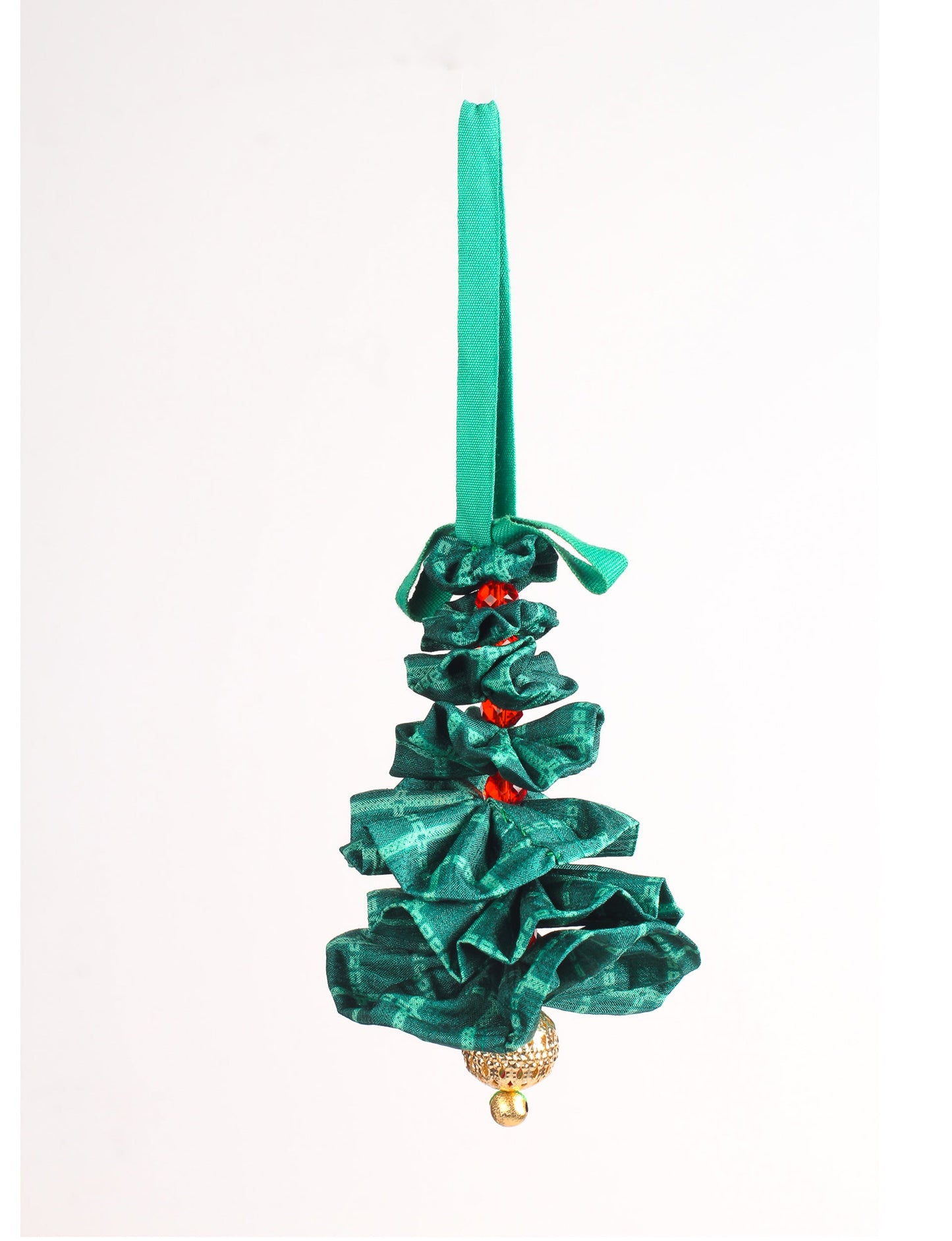 Tree Christmas Ornament crafted from upcycled materials, showcasing sustainable fashion and eco-friendly design, a delightful addition to holiday décor made from recycled and repurposed fabrics.