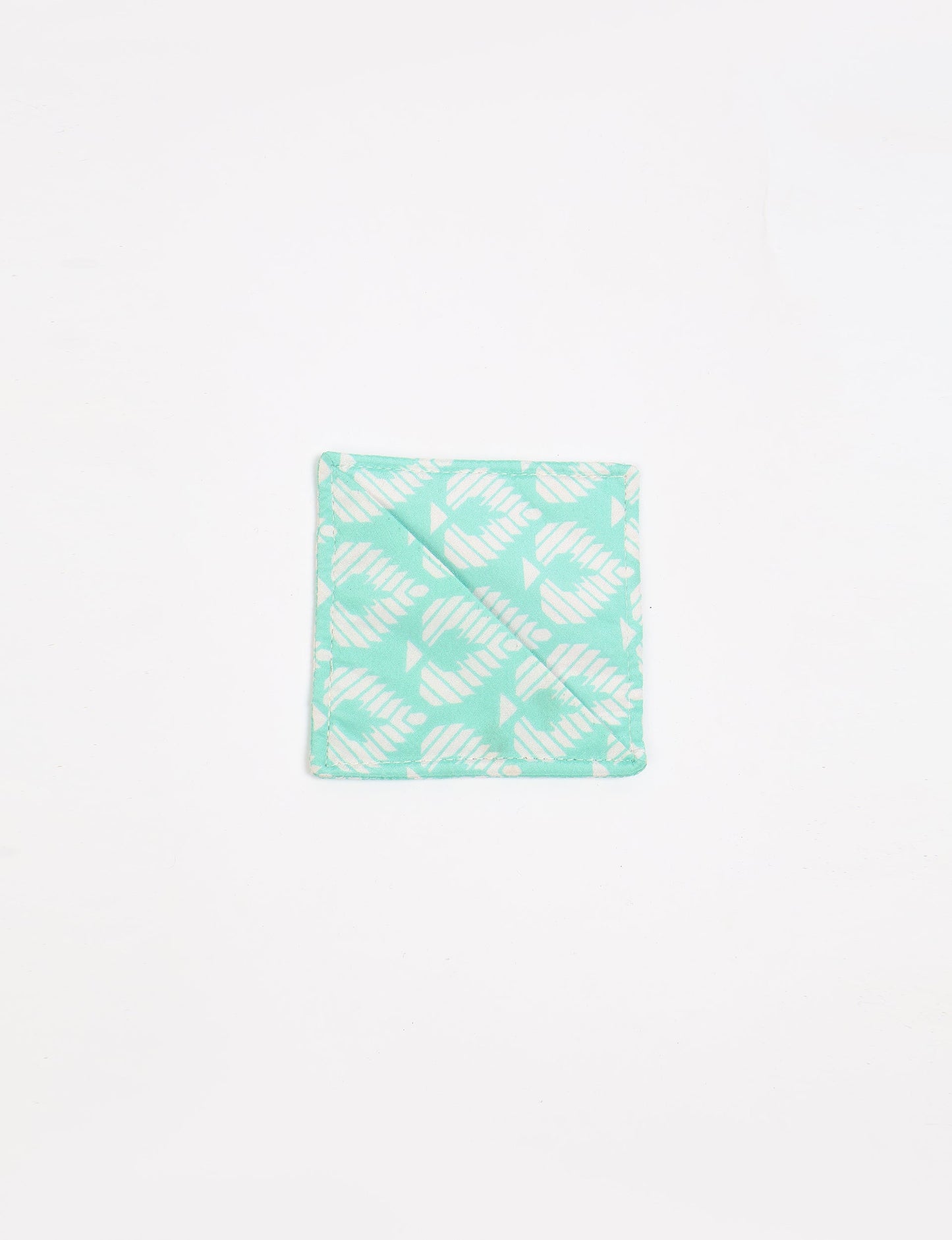 Colorful square-shaped corner bookmark made from recycled sari textiles, representing repurposed clothing, fair trade fashion, and ethical fashion. An earth-friendly product made from textile waste, aligning with carbon neutral clothing values.