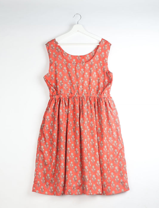 Upcycled women’s fit and flare dress made from recycled sari products, showcasing environment friendly clothing and green fashion design — an eco clothing choice for conscious clothing lovers and sustainable women’s fashion enthusiasts.