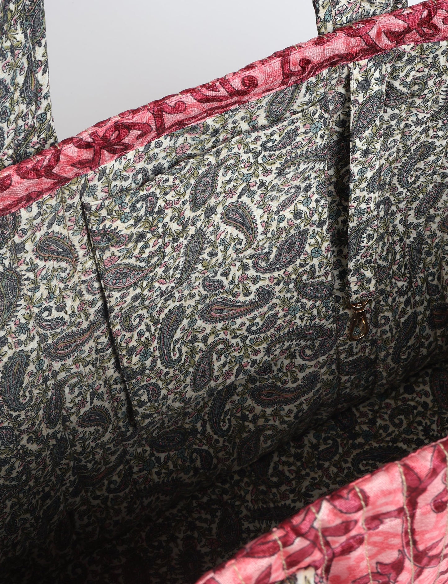 Quilted work tote bag with structured rectangular design and long shoulder straps, representing slow fashion and ethical clothing ideals, made as part of upcycled women's clothing and sustainable women's clothing using recycled fashion and earth friendly clothing practices.