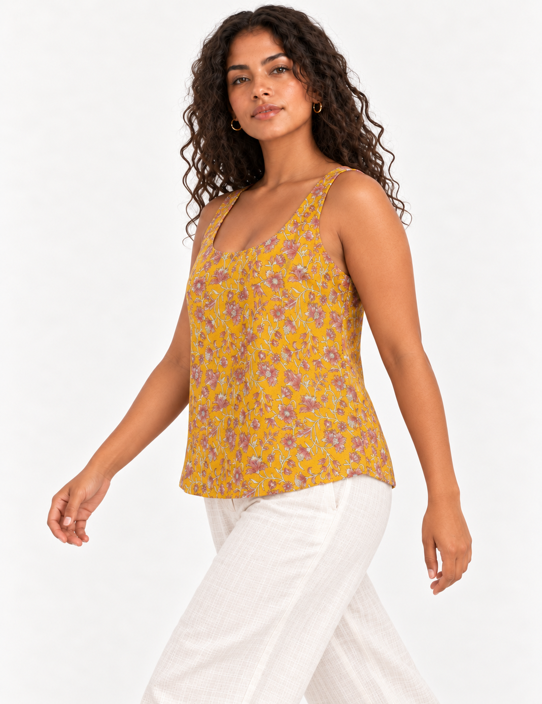 Sleeveless blouse - Yellow Floral