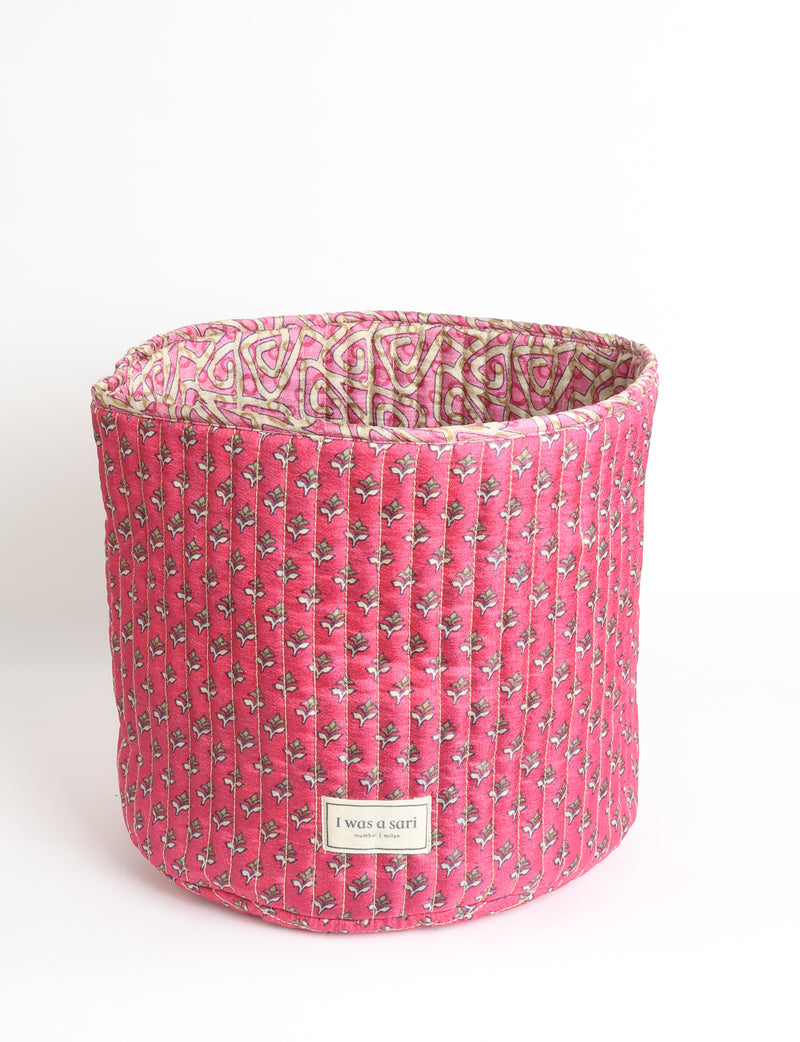 Gesteppter Aufbewahrungskorb - Pink Blumenmuster