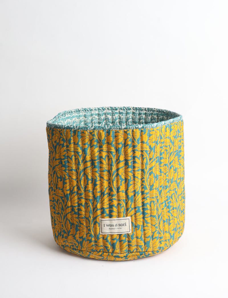 Panier de rangement matelassé - Motif floral jaune
