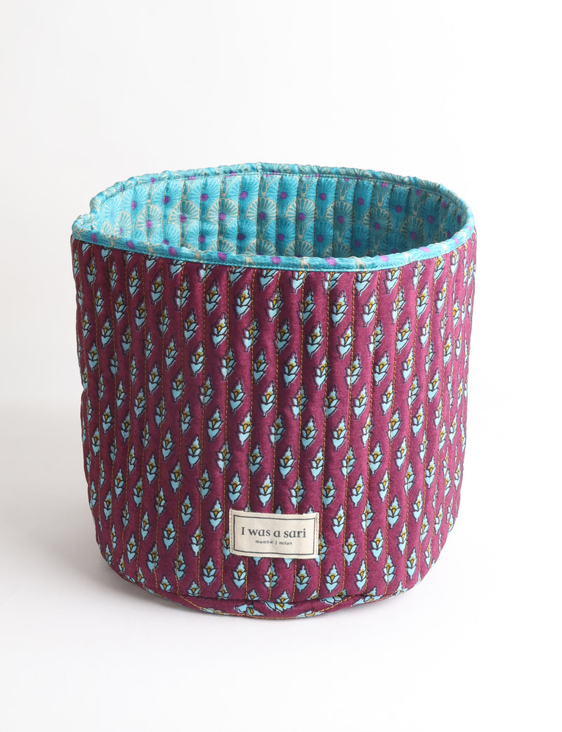 Quilted storage basket - Yellow Floral - Purple Floral