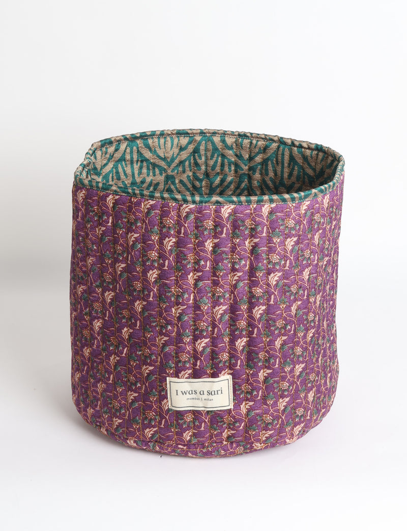 Quilted storage basket - Yellow Floral - Purple Floral