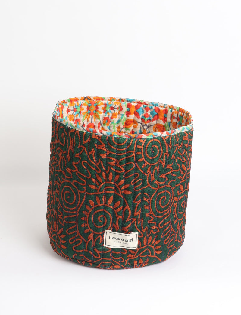 Quilted storage basket - Yellow Floral - Green Floral