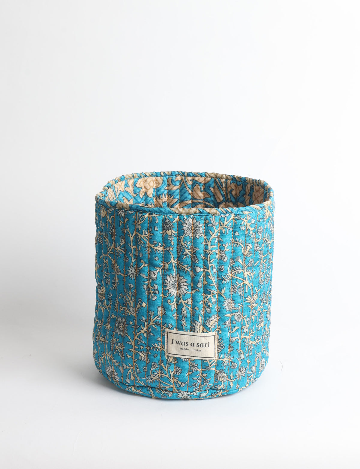 Quilted storage basket - Yellow Tropical - Blue Floral