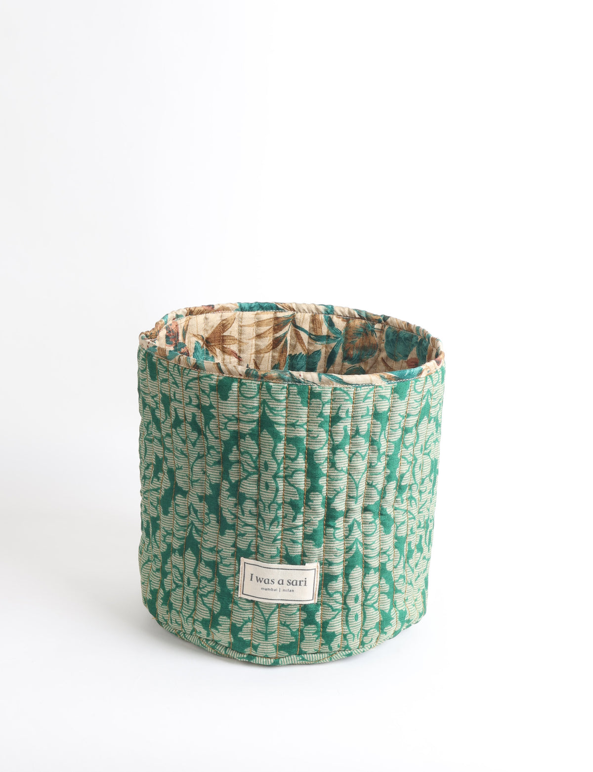 Quilted storage basket - Yellow Tropical - Green Tropical