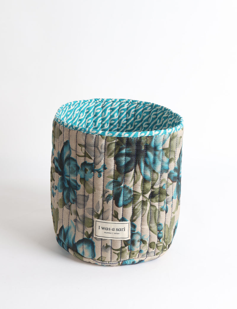 Cesta de almacenaje acolchada - Amarillo Tropical - Floral beige