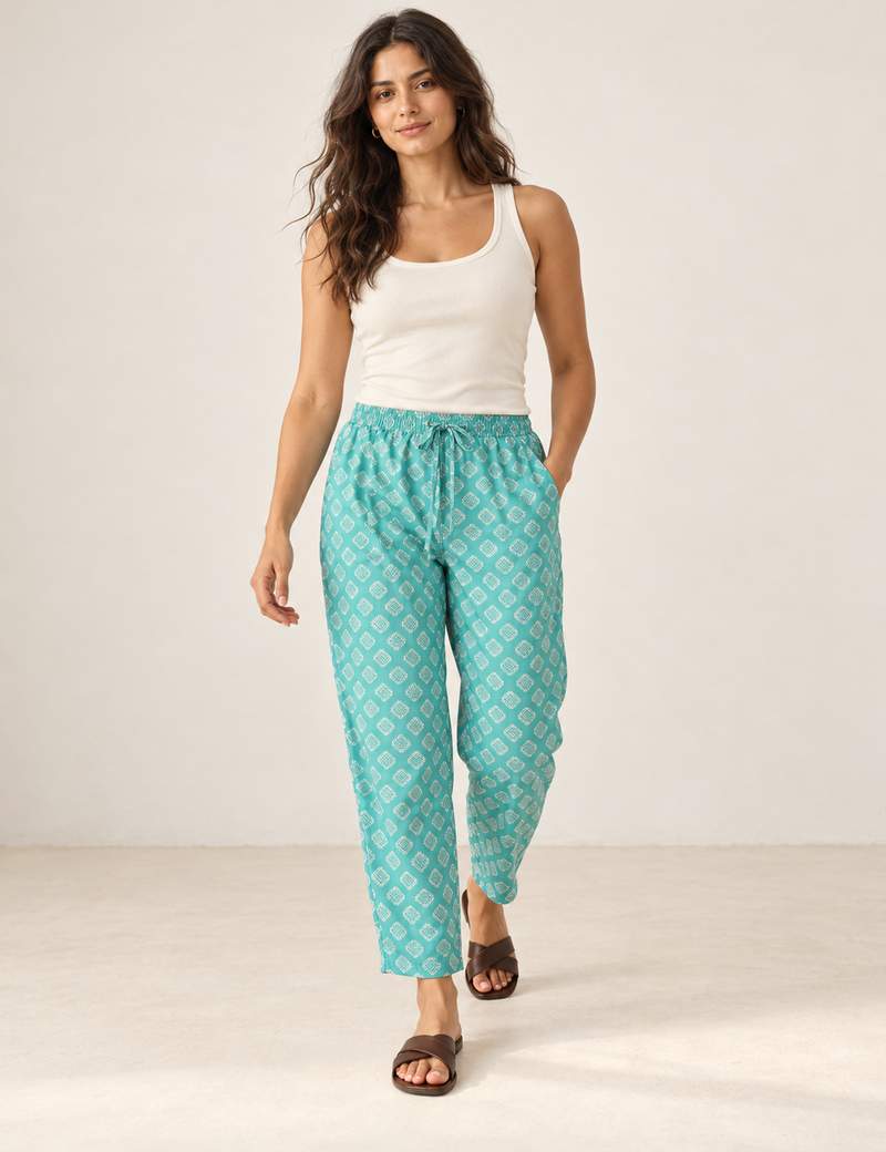 Pull-on Pants - Green Geometric
