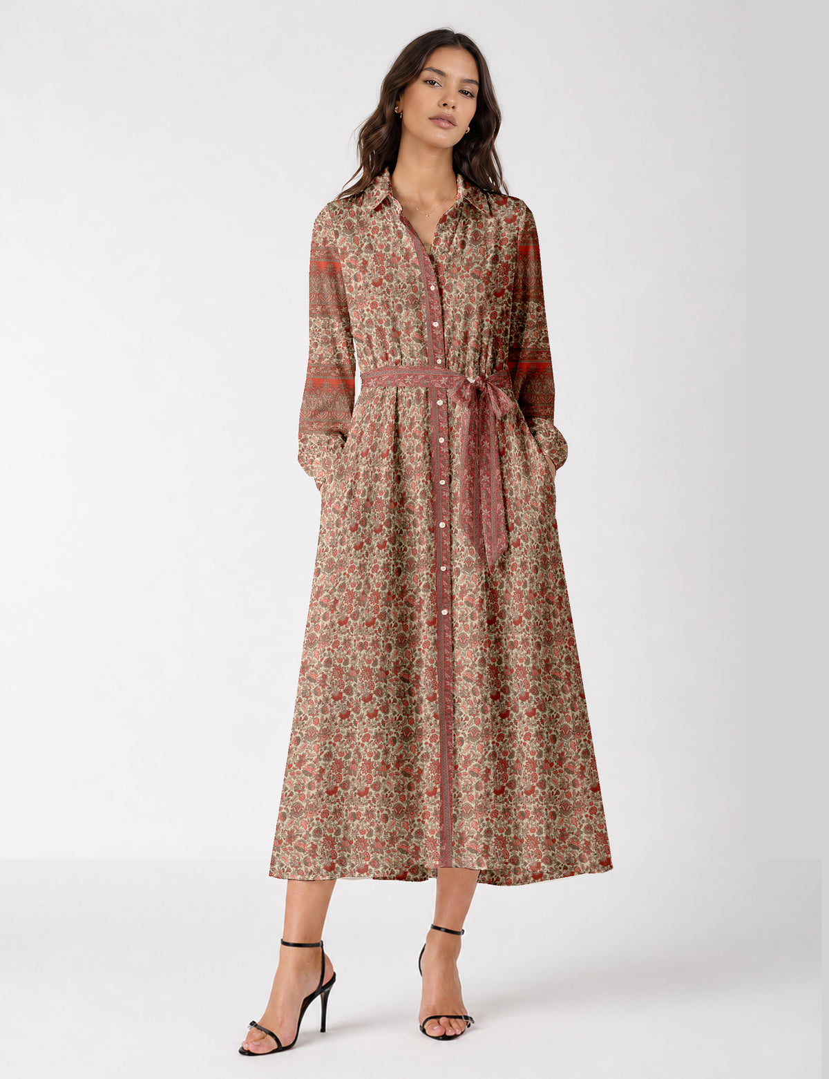 Long shirt dress - Orange Floral