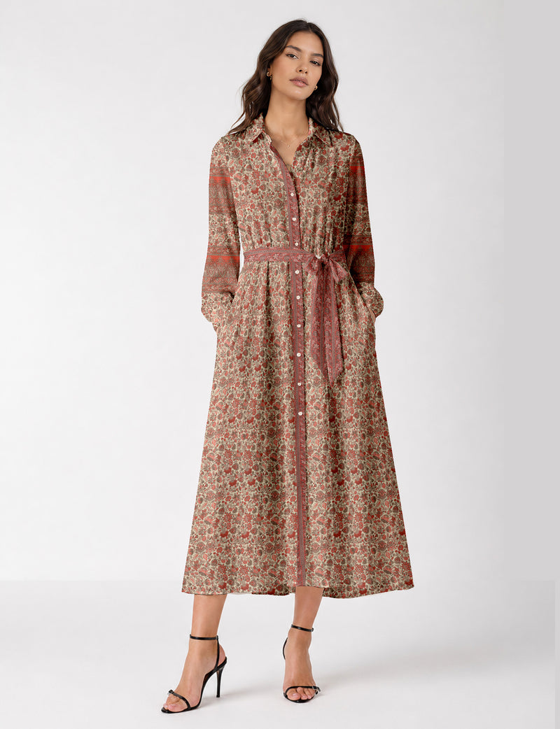 Long shirt dress - Orange Floral