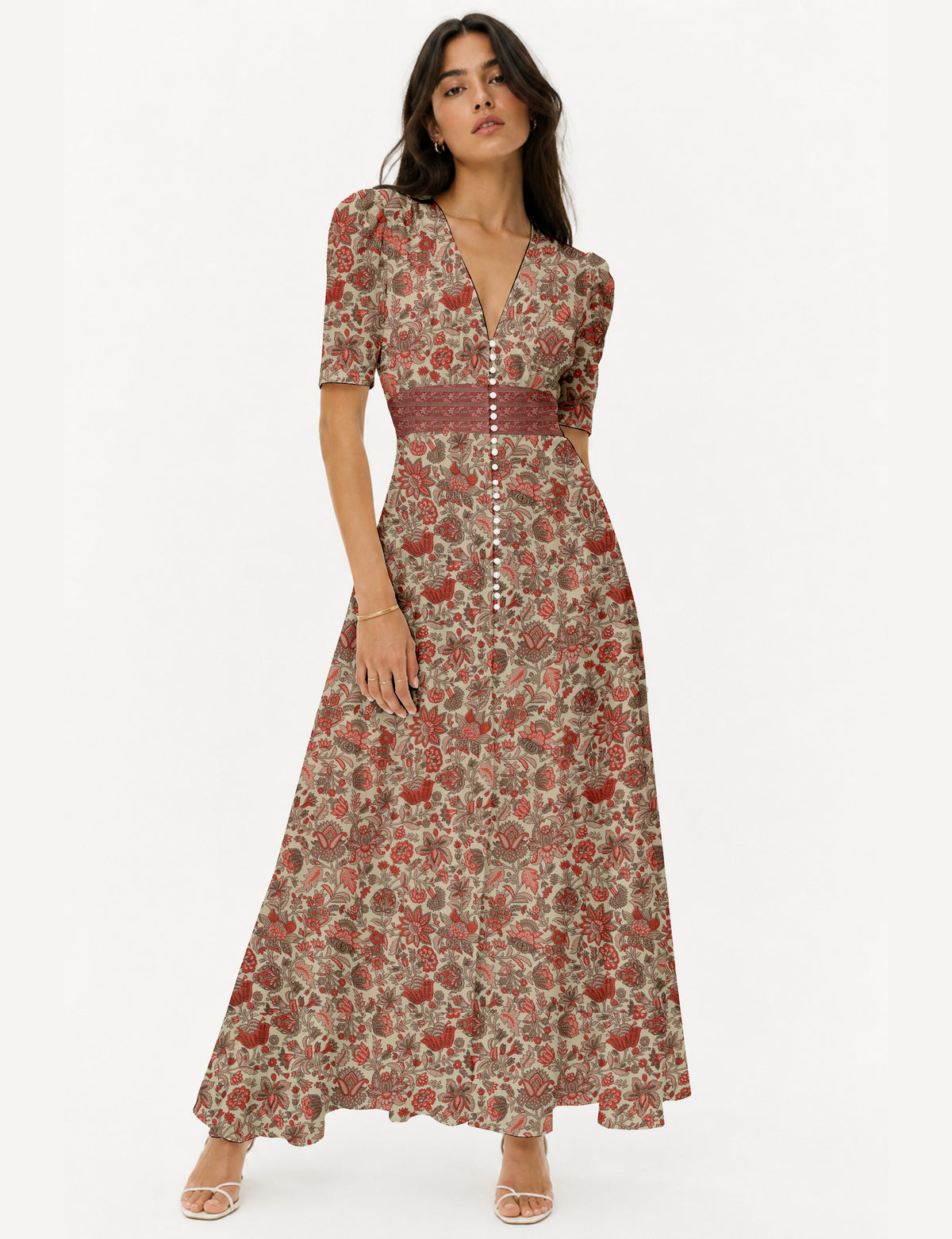 Maxi romantic dress - Orange Floral