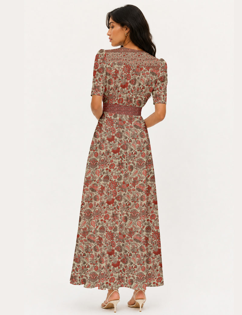Maxi romantic dress - Orange Floral