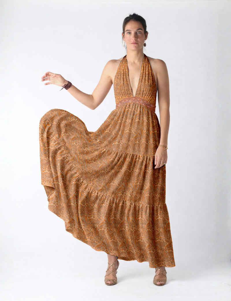 Flowy maxi tiered dress for vacations, brunch, and evening wear