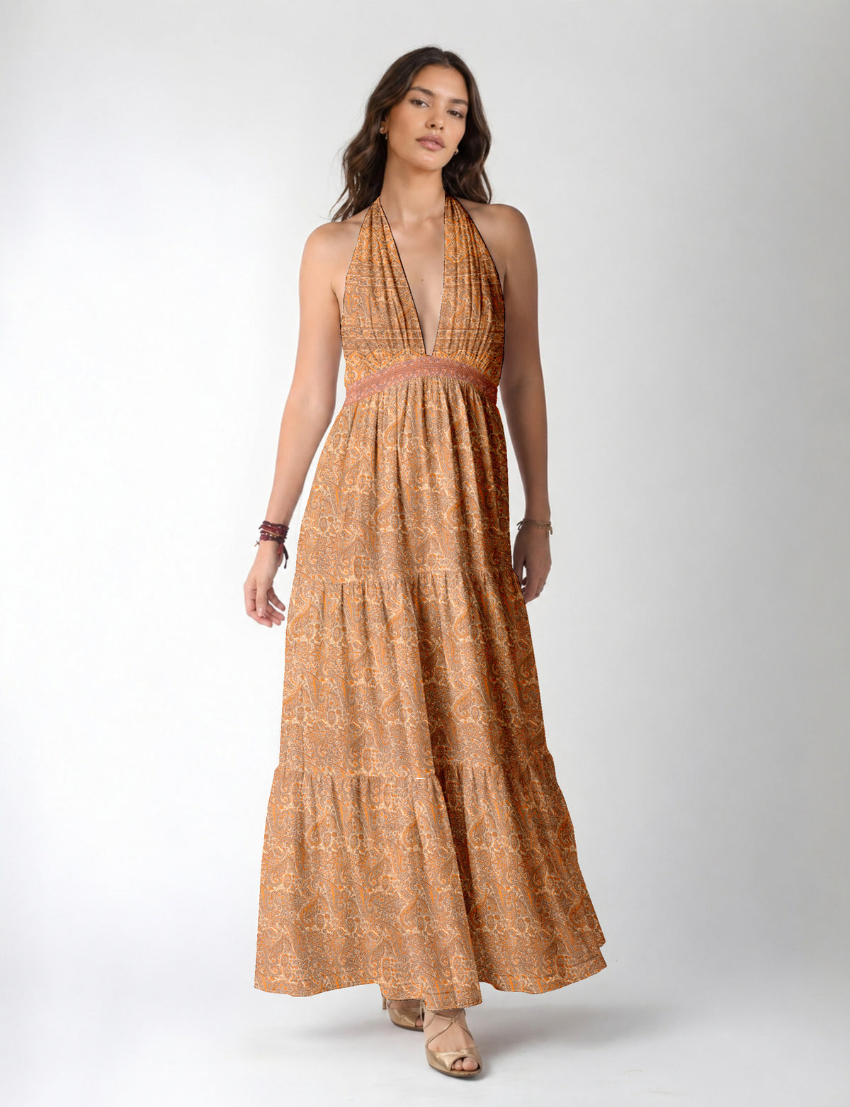 Flowy maxi tiered dress for vacations, brunch, and evening wear
