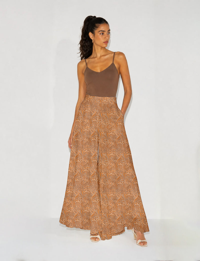 Wide Leg Palazzo Trousers - Orange Paisley