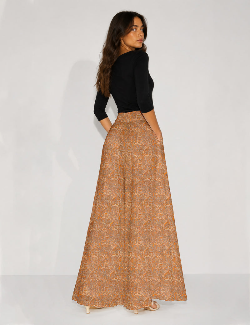 Wide Leg Palazzo Trousers - Orange Paisley