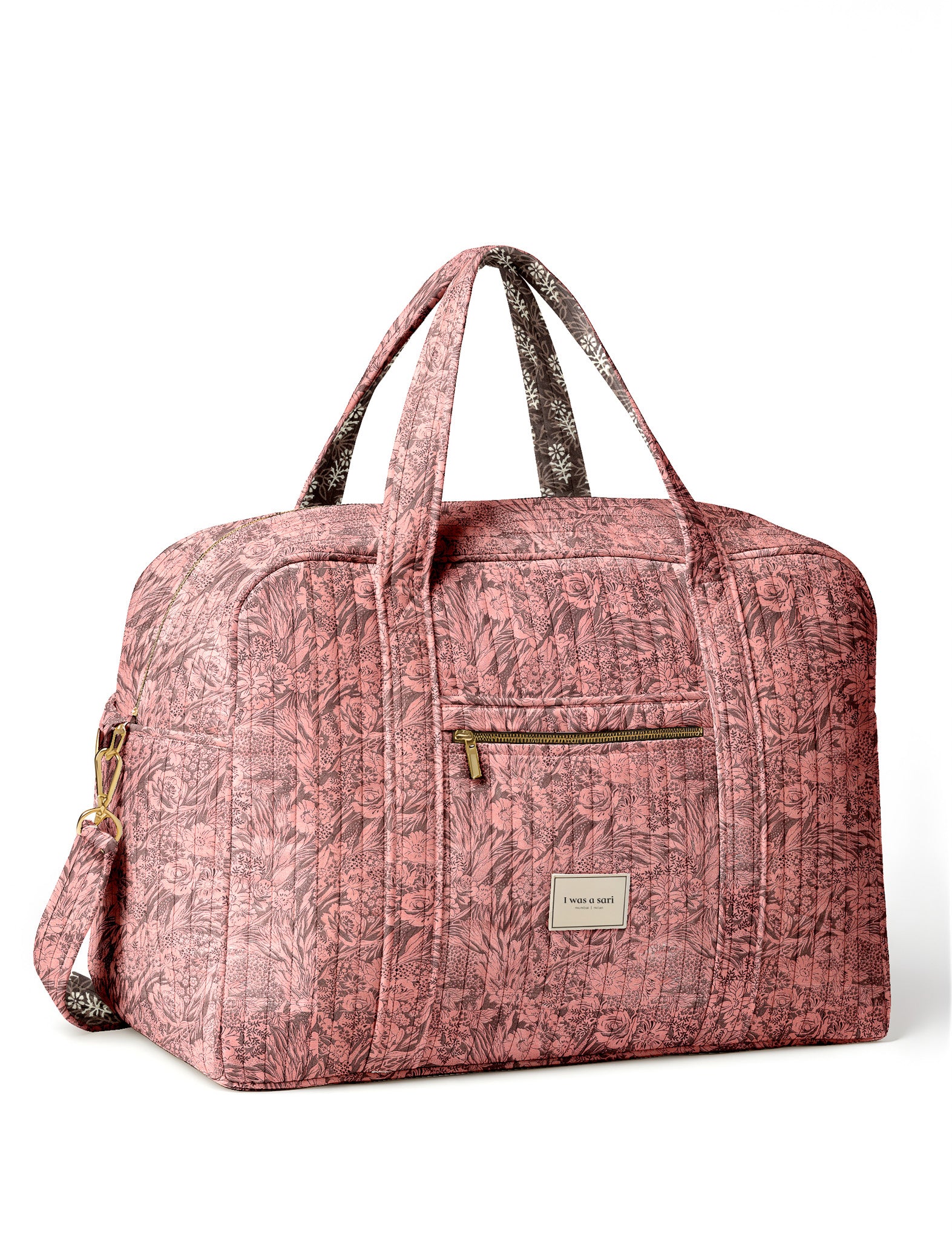 Quilted Duffle Bag - Pink Floral – I was a Sari