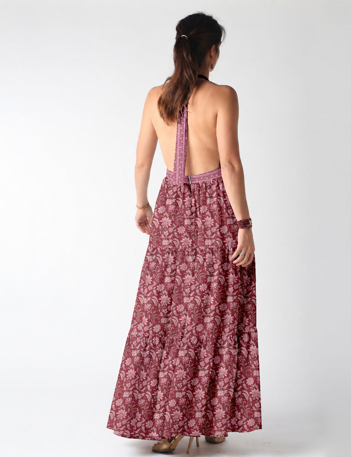 Flowy maxi tiered dress for vacations, brunch, and evening wear