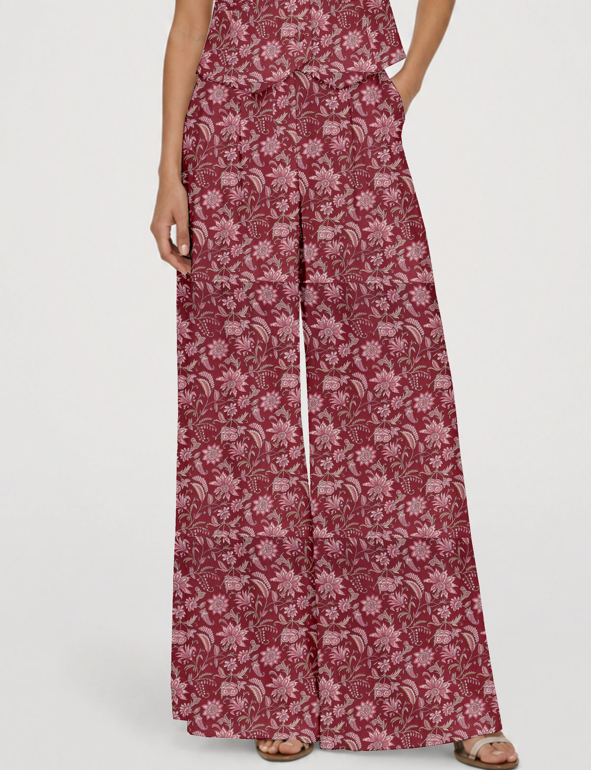 Wide leg pleated trouser - Pink Floral