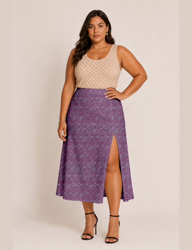 A line skirt with slit - Pink Floral