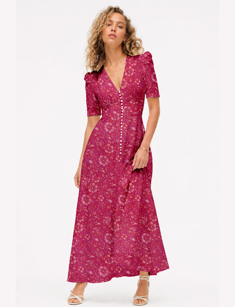 Abito lungo romantico - Floreale rosa