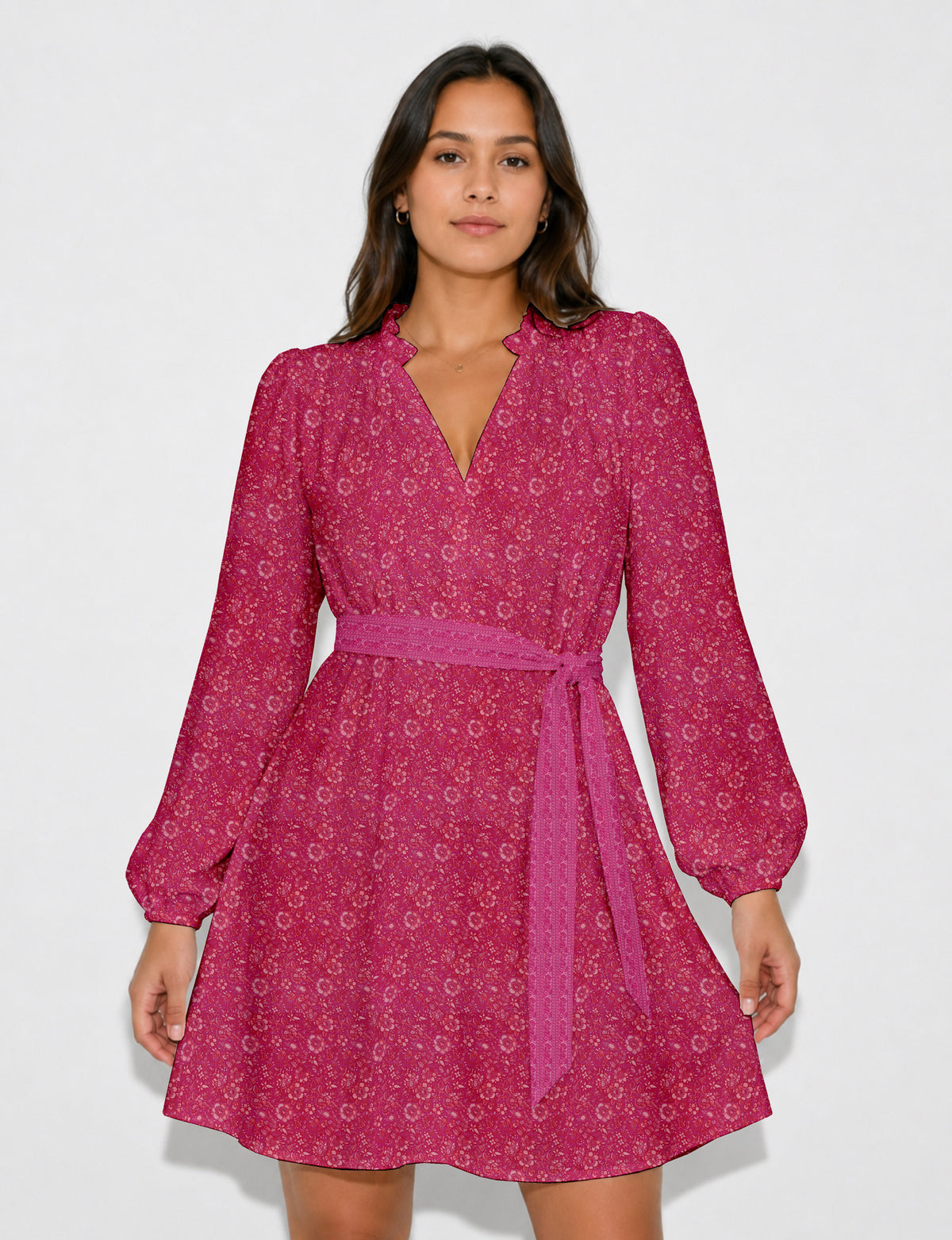 Swing dress with belt - Pink Floral