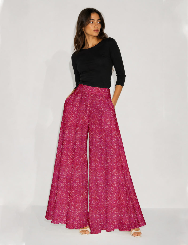 Wide Leg Palazzo Trousers - Pink Floral