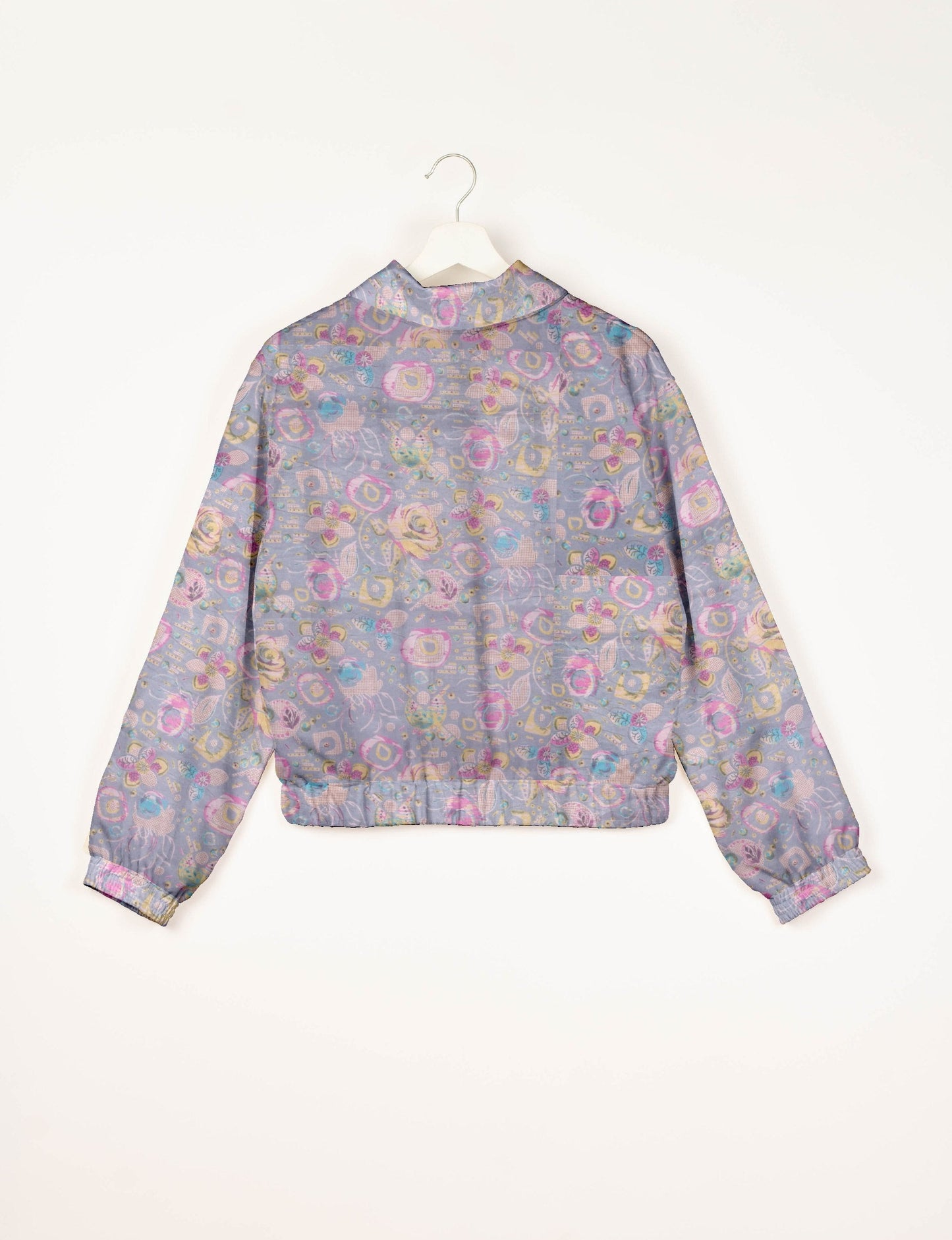 Love Bomber Jacket made from recycled fabric, featuring hand-stitched Aari embroidery. A unique piece of zero-waste clothing, part of the circular fashion movement. Designed with upcycled materials for a stylish yet environmentally friendly clothing choice.