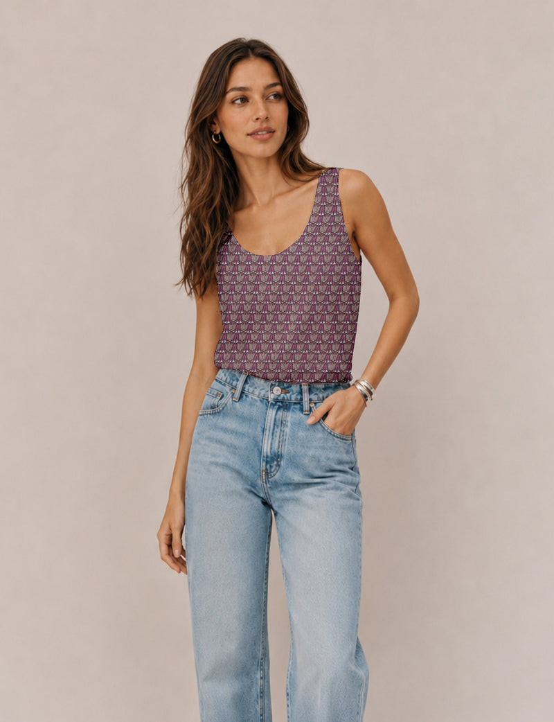 Sleeveless blouse - Pink Leaves