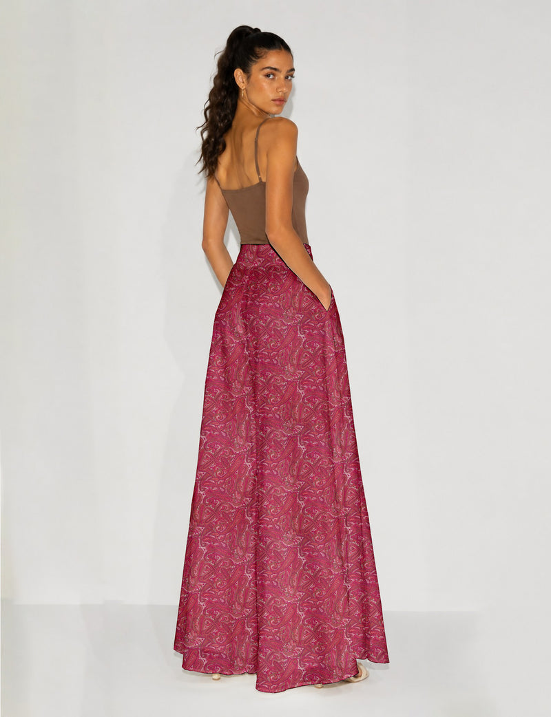 Wide Leg Palazzo Trousers - Pink Paisley