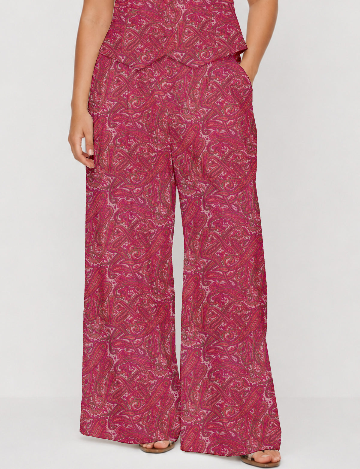 Wide leg pleated trouser - Pink Paisley