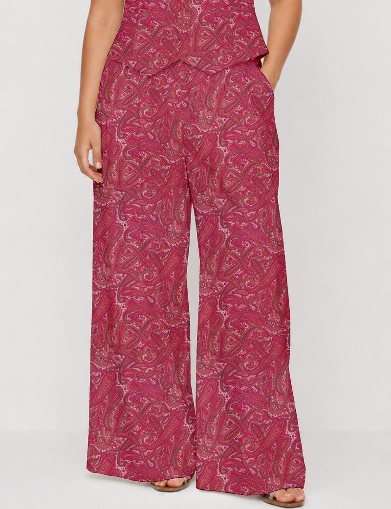 Wide leg pleated trouser - Pink Paisley