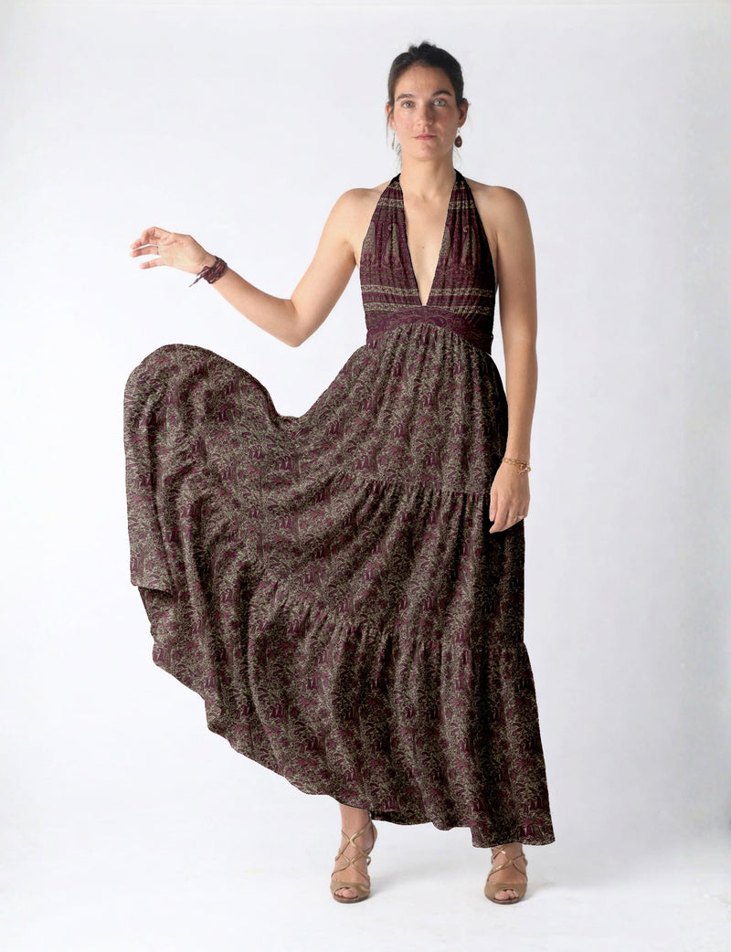 Flowy maxi tiered dress for vacations, brunch, and evening wear