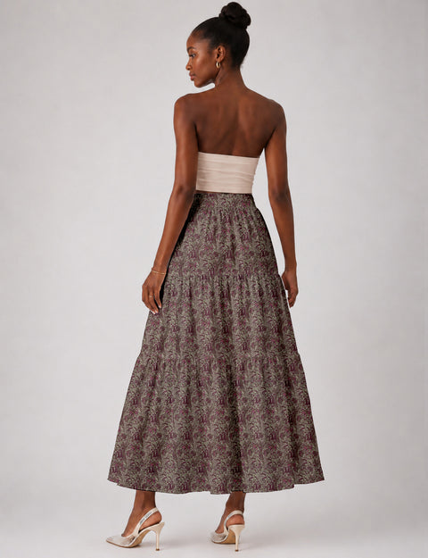 Midi Tiered Skirt - Pink Paisley