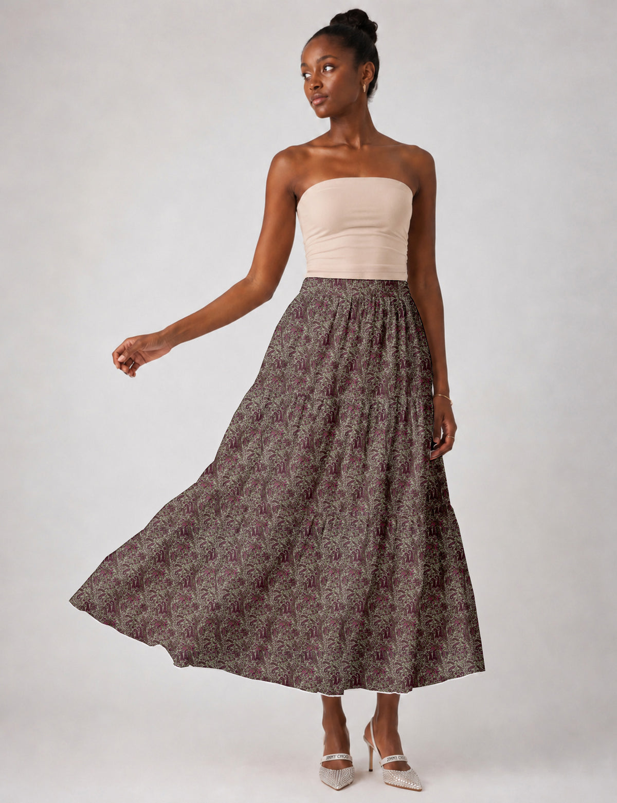Midi Tiered Skirt - Pink Paisley