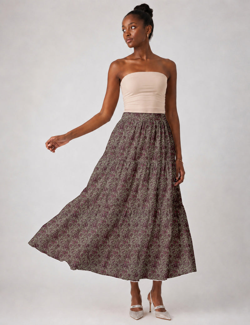 Midi Tiered Skirt - Pink Paisley