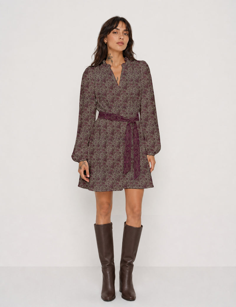 Swing dress with belt - Pink Paisley