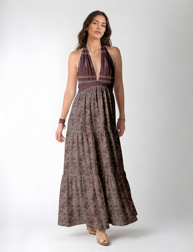 Flowy maxi tiered dress for vacations, brunch, and evening wear